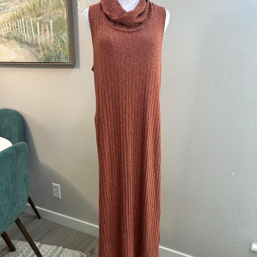 FP Beach Ribbed‎ Sleeveless Cowl Neck Midi Dress Festival Cover up- Size M
